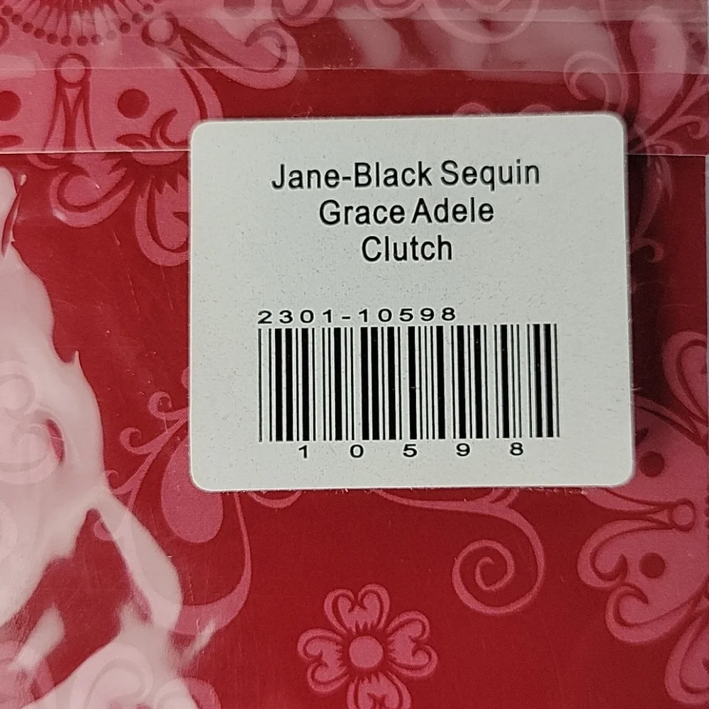 GRACE ADELE Jane Sequin Black Clutch Detachable